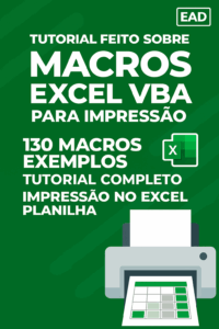 Imagem promocional de curso EAD sobre Macros Excel VBA para impressão de planilhas.